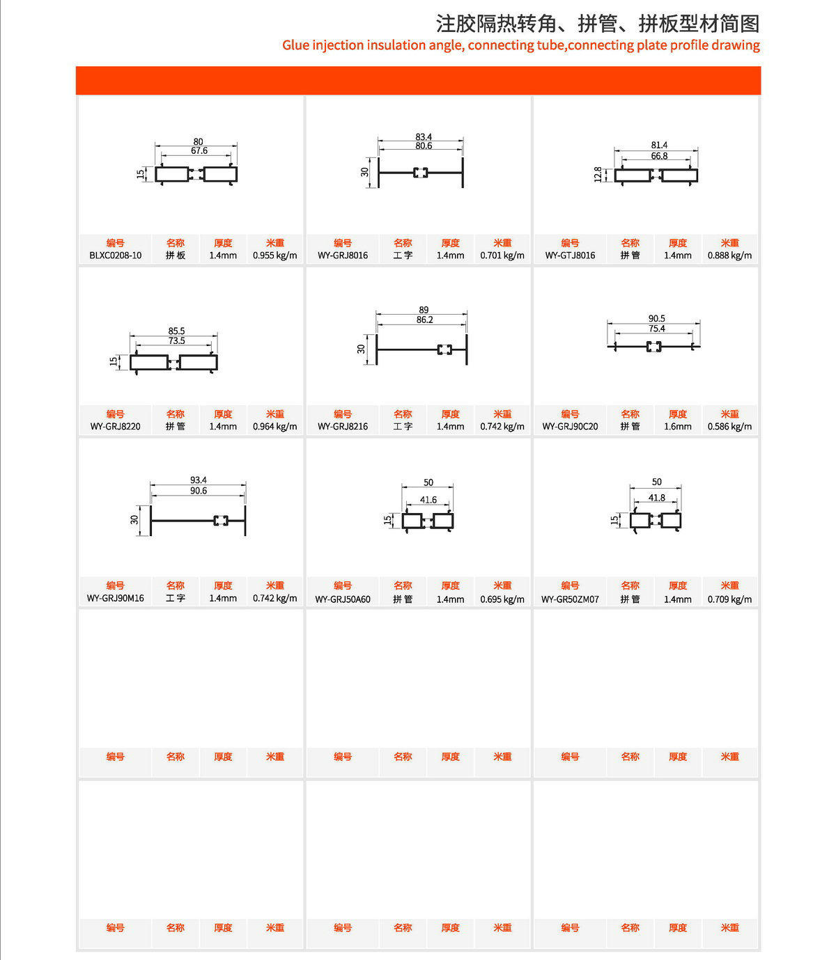注膠隔熱轉(zhuǎn)角、拼管、拼板型材