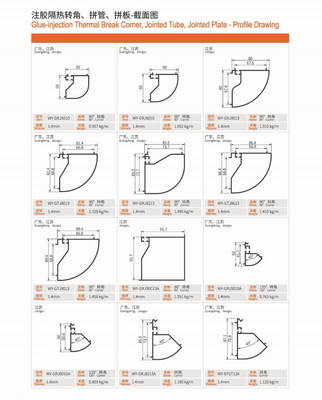 注膠隔熱轉角、拼管、拼板